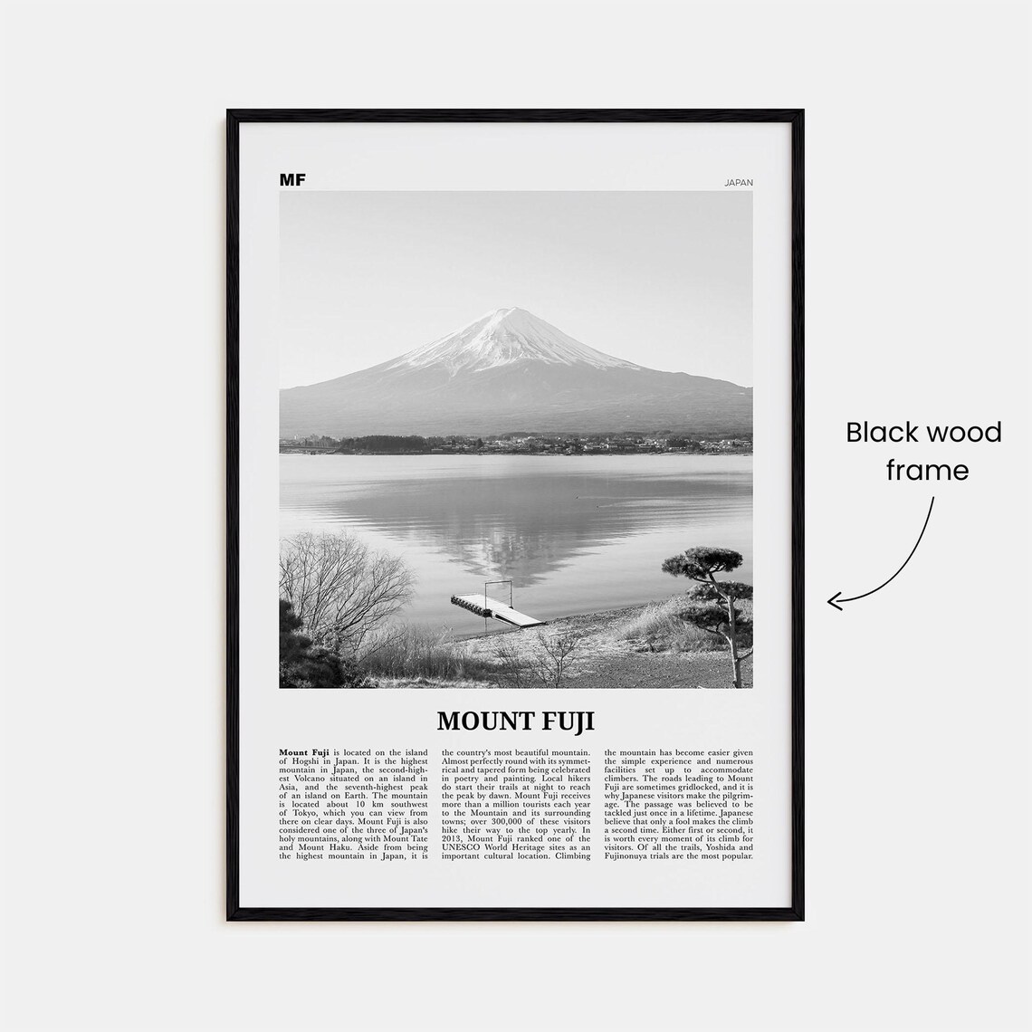 Mount Fuji Black and White Art Print, Japan Landscape - Image 3