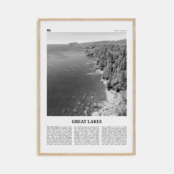 Great Lakes Black and White Travel Poster, Map