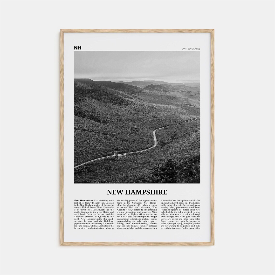 New Hampshire Print Black And White No 2 New Hampshire Art New Hampshire Poster New Hampshire Photo New Hampshire Map