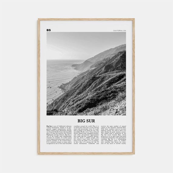 Big Sur Black and White Travel Poster, California