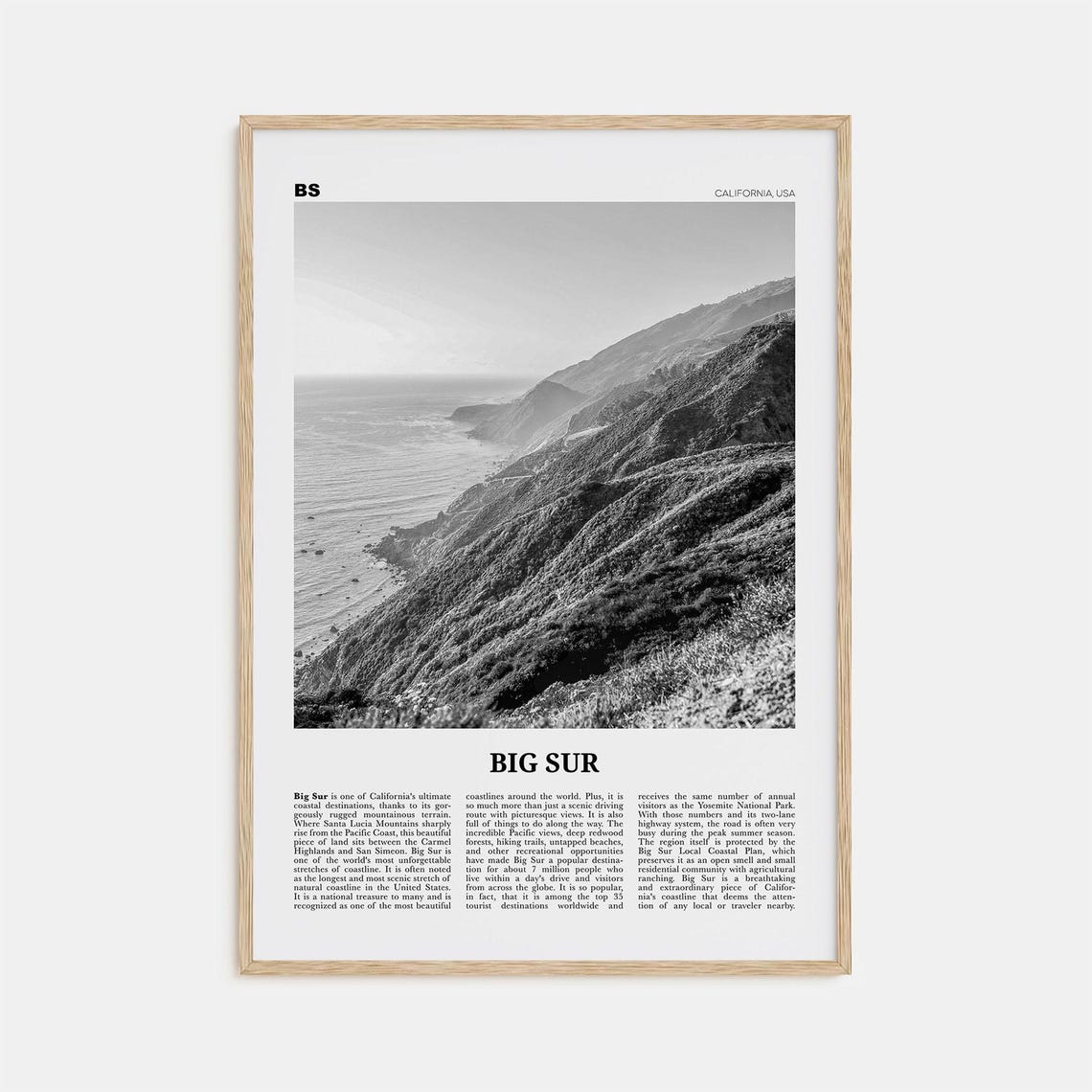 Big Sur Black and White Travel Poster, California