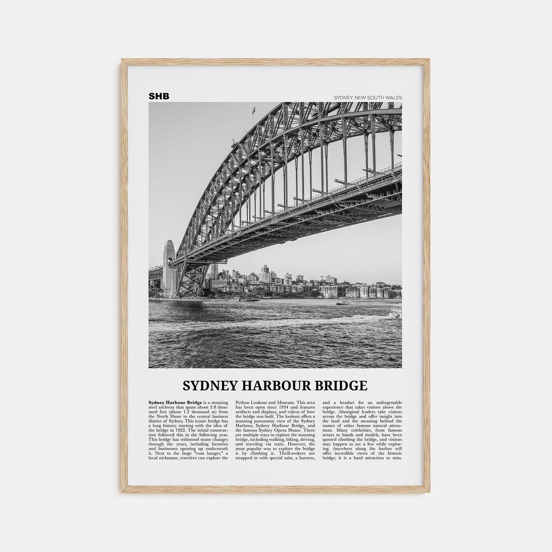 Sydney Harbour Bridge Black and White Art Print