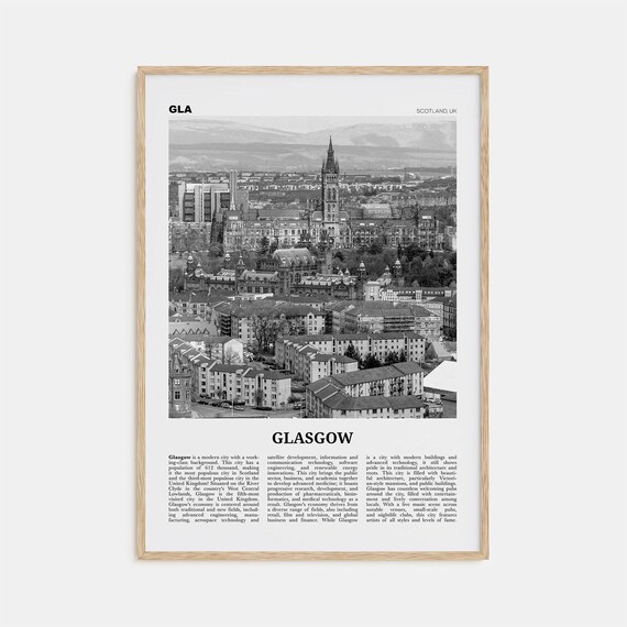 Glasgow Black and White Travel Poster, Scotland