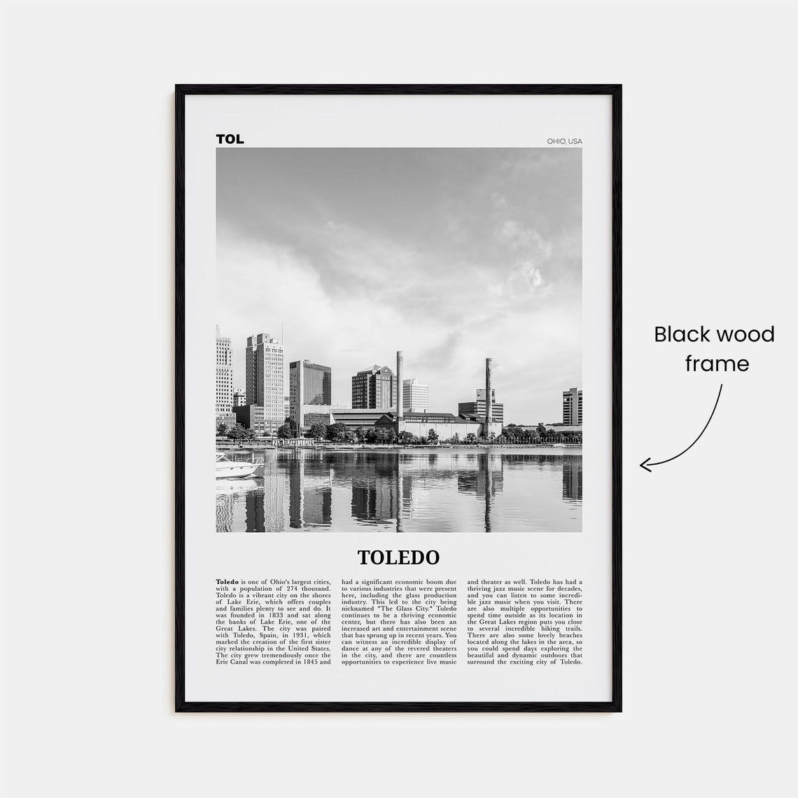 Toledo Black And White Travel Poster, Ohio USA - Image 3