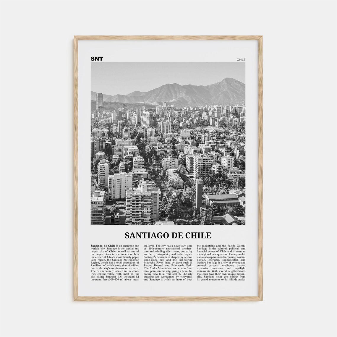 Santiago De Chile Black And White Travel Poster