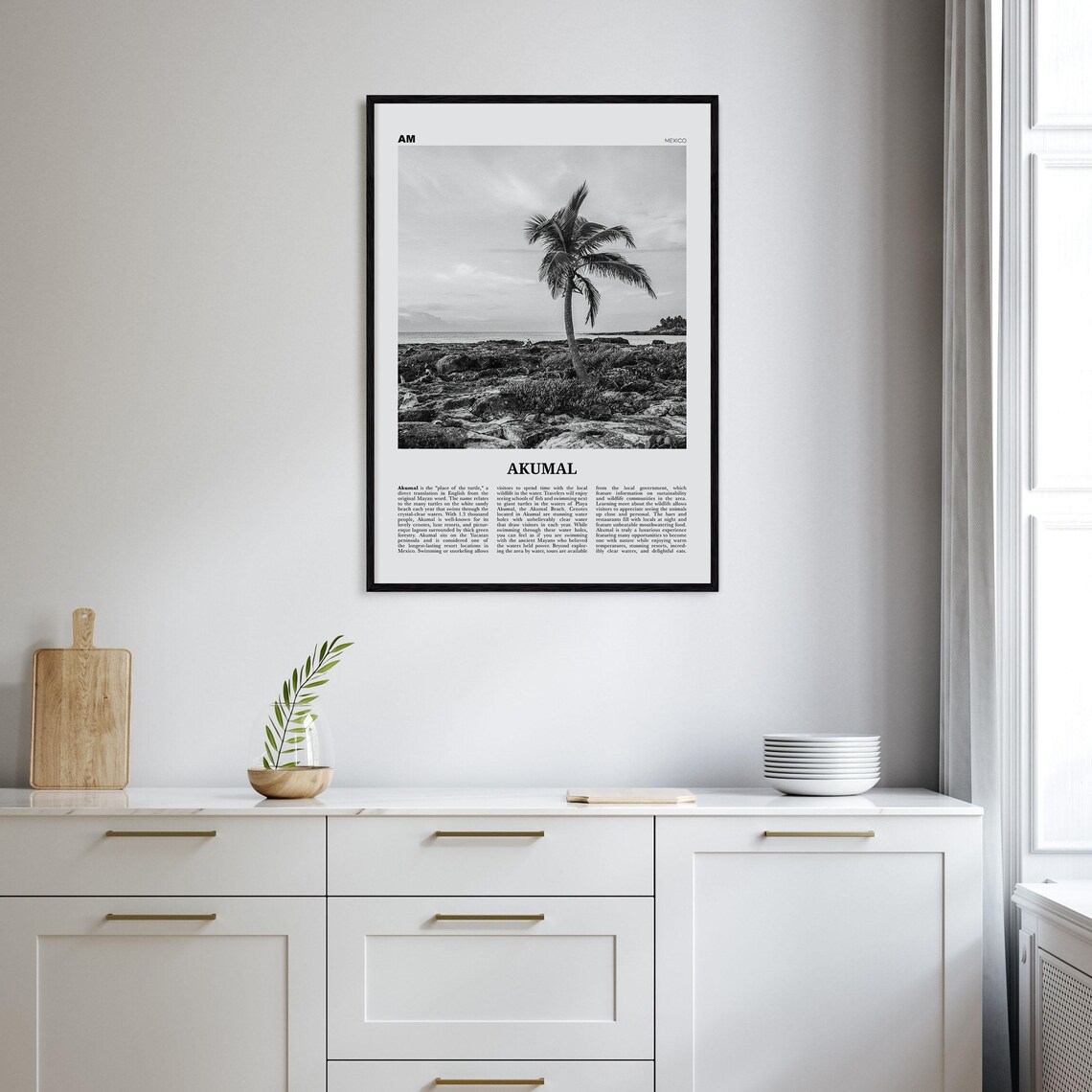 Akumal Mexico Black And White Travel Poster Art Print - Image 2