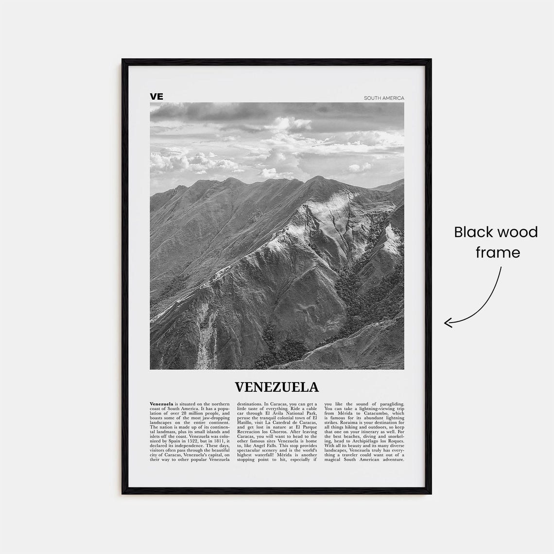 Venezuela Black and White Travel Poster, Caracas - Image 3