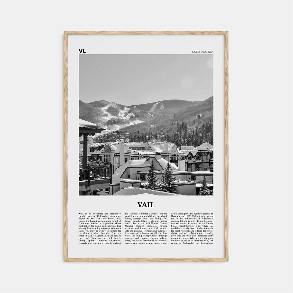 Vail Black and White Travel Poster, Colorado Art Print