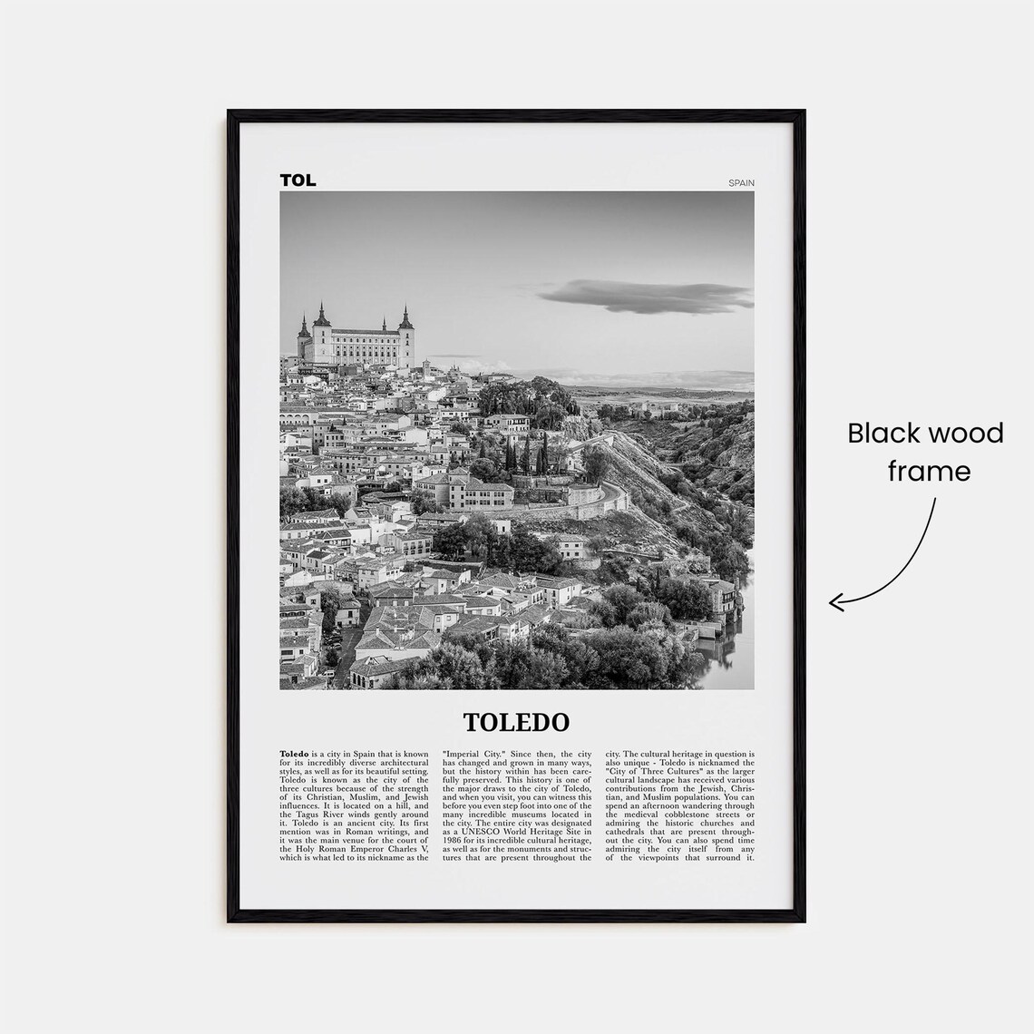 Toledo Black And White Travel Poster, Spain Wall Art - Image 3