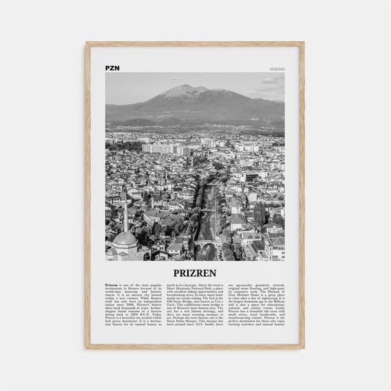 Prizren, Kosovo Black and White Travel Poster