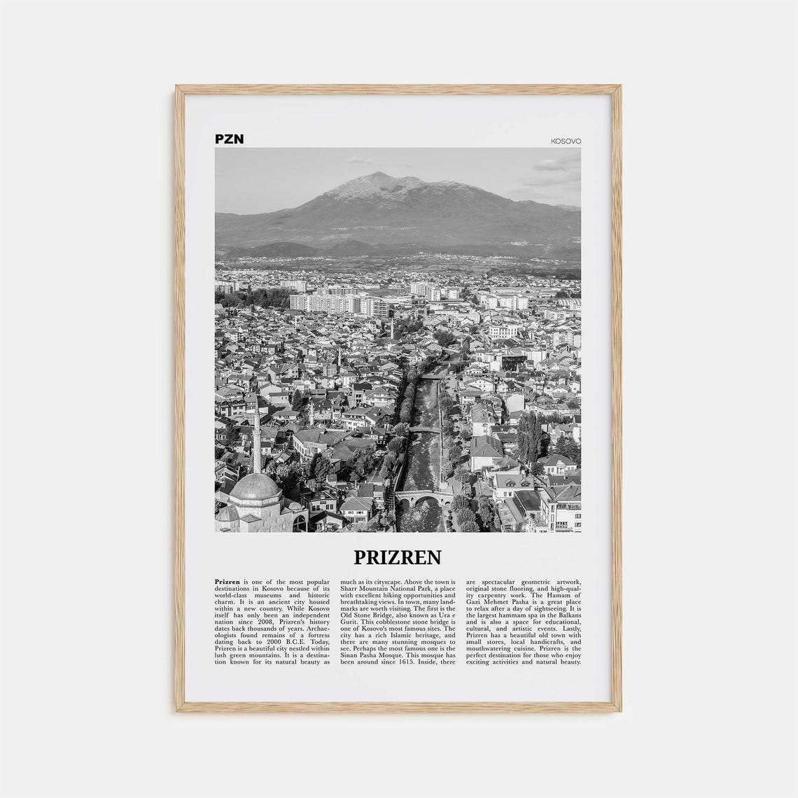 Prizren, Kosovo Black and White Travel Poster