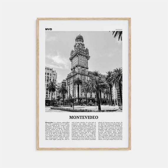 Montevideo Black And White Travel Poster, Uruguay