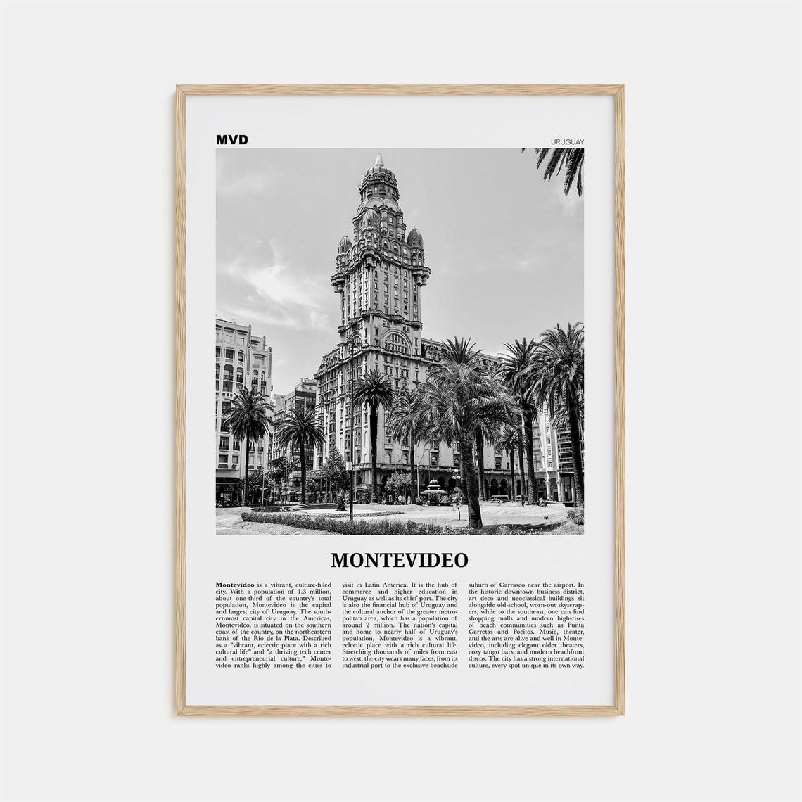 Montevideo Black And White Travel Poster, Uruguay
