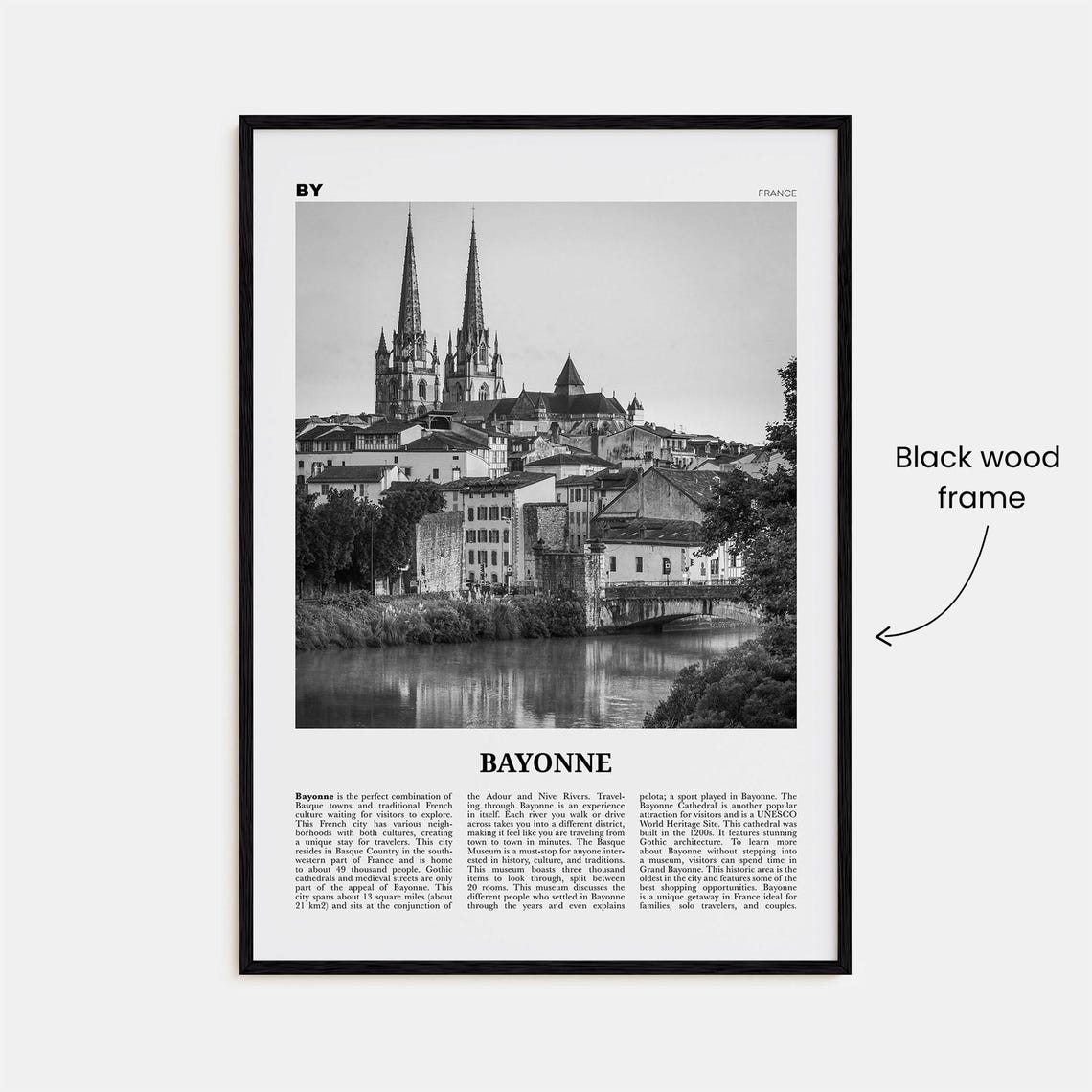 Bayonne Print Black And White France Bayonne Wall Art Bayonne Poster Bayonne Photo Bayonne Wall Dcor Bayonne Map France - Image 3