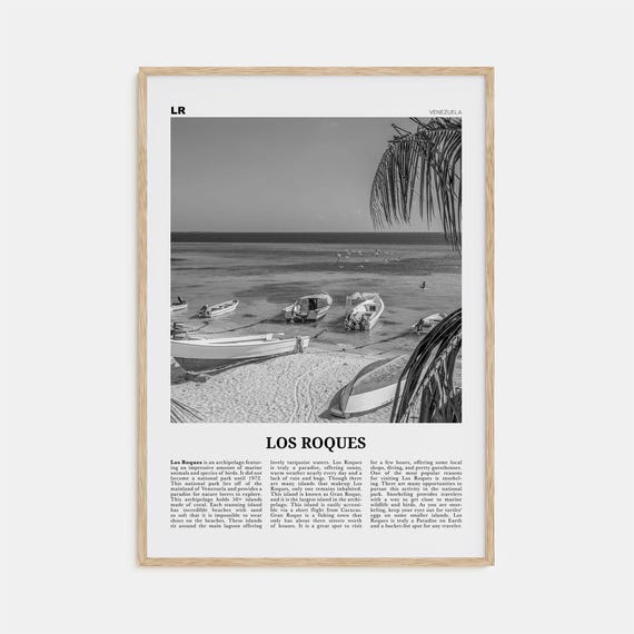 Los Roques Black and White Map, Venezuela Travel Poster