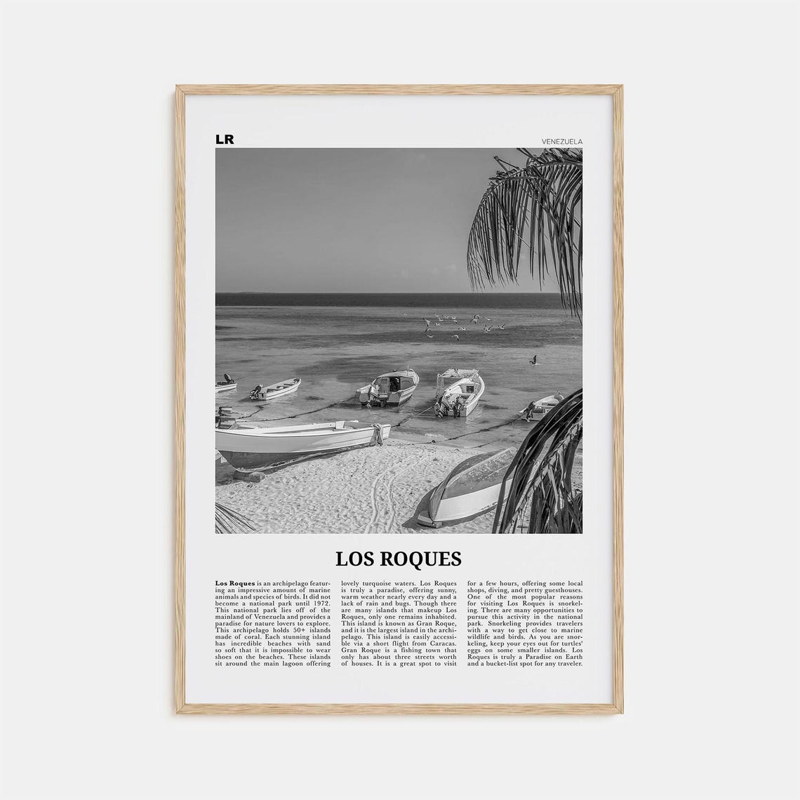 Los Roques Black and White Map, Venezuela Travel Poster