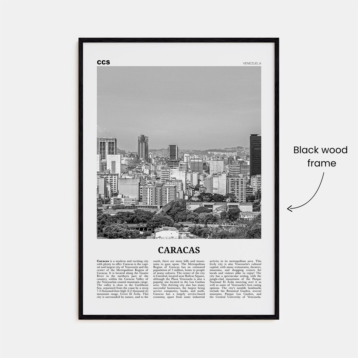 Caracas Black and White Travel Poster, Venezuela - Image 3