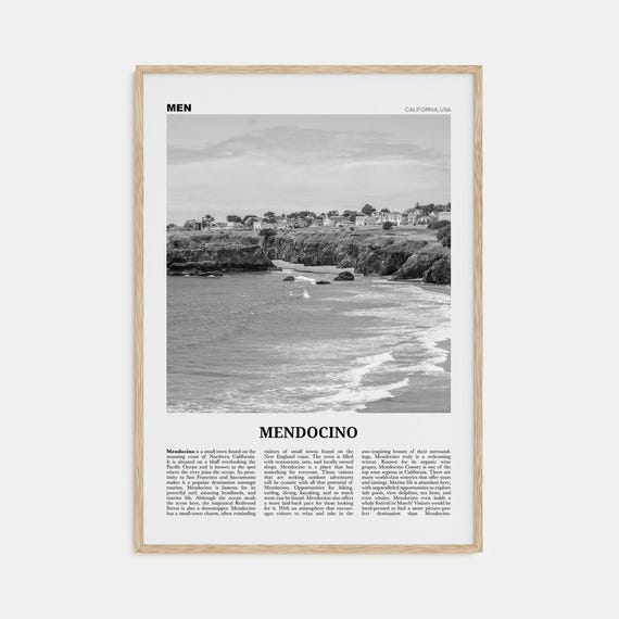 Mendocino Black and White Travel Poster, California