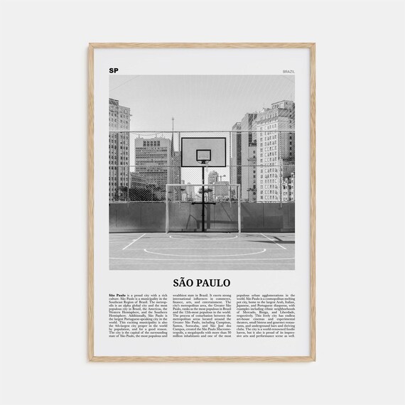 Sao Paulo Rooftop Basketball Court Downtown Black and White Poster