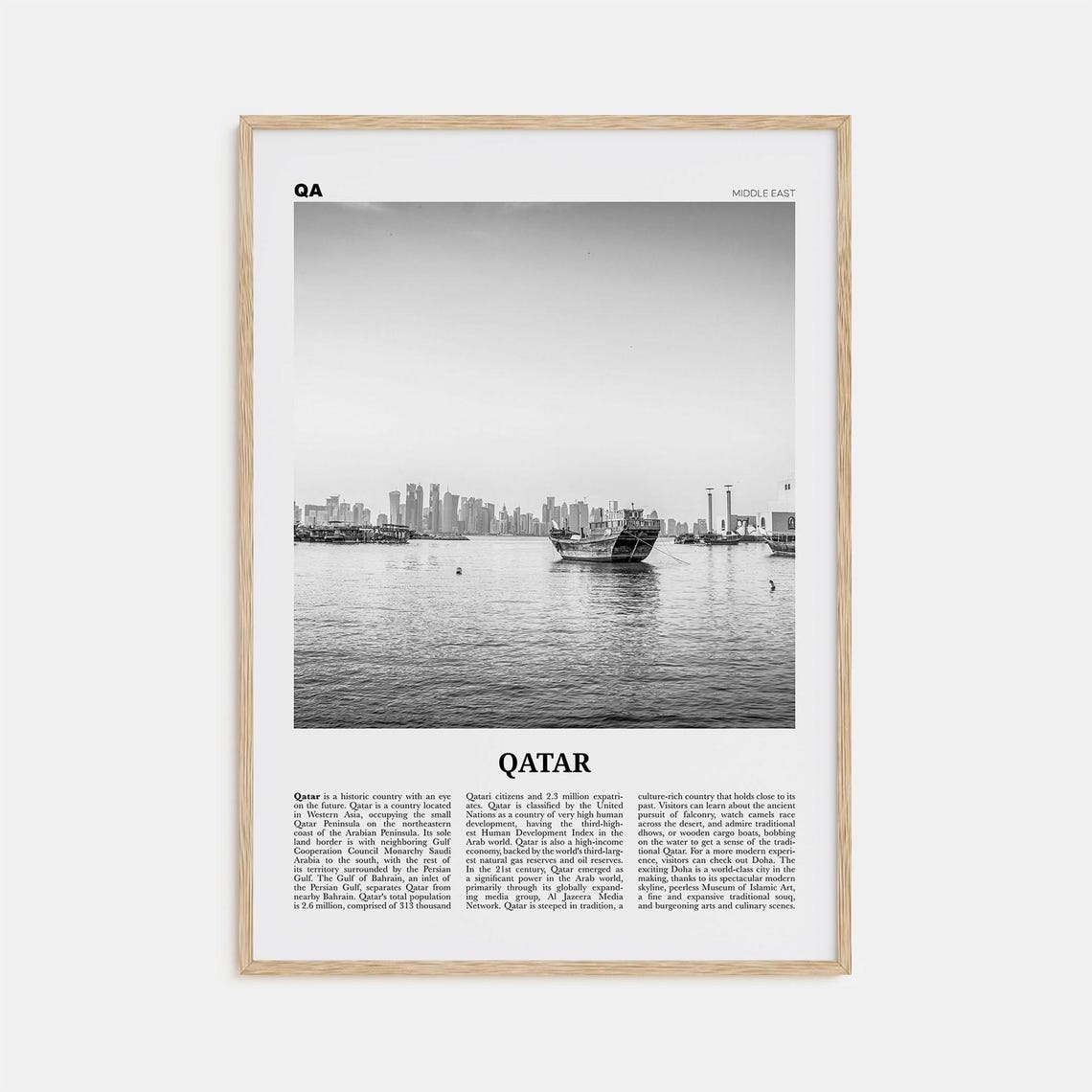 Qatar Black And White Travel Poster, Doha, Middle East