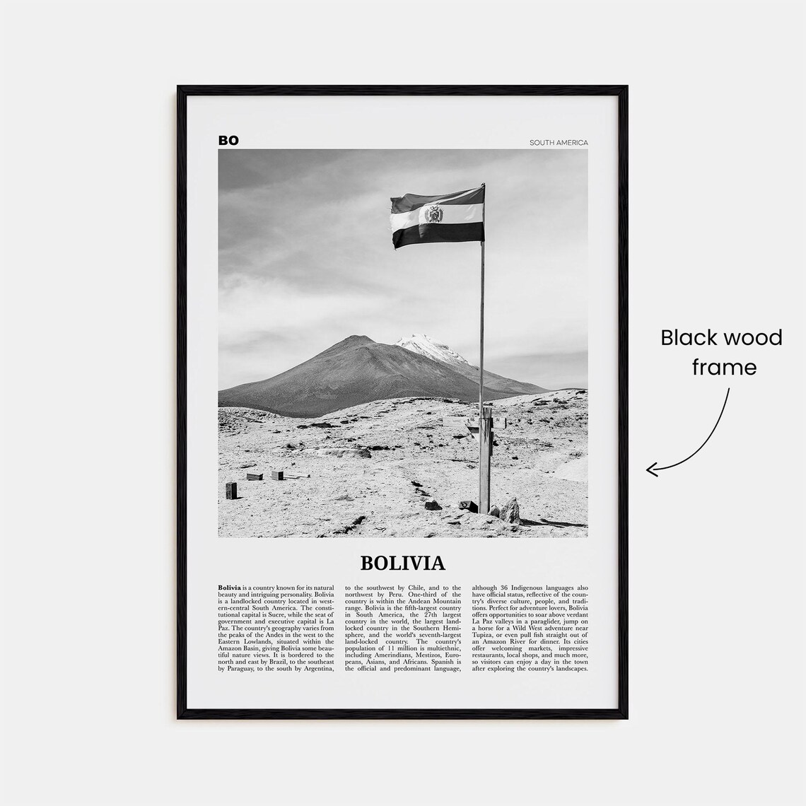 Black-and-White Bolivia Travel Poster, South America - Image 3