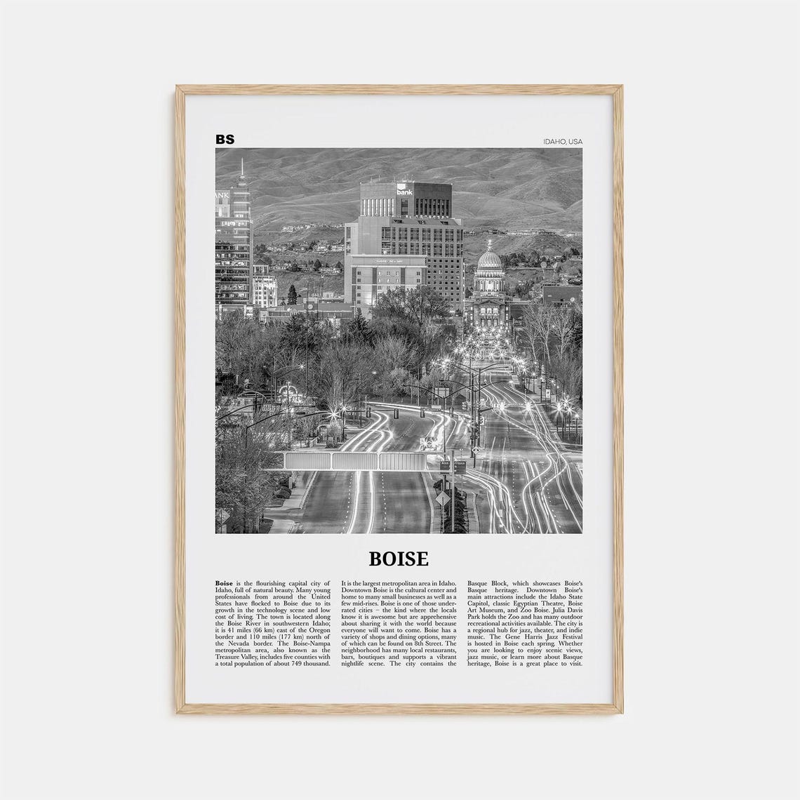 Boise Print Black And White No 2 Boise Wall Art Boise Poster Boise Photo Boise Wall Dcor Idaho Usa United States North America