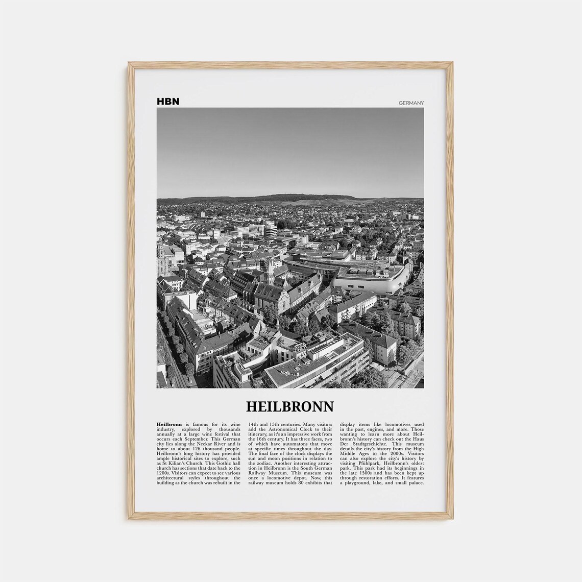 Heilbronn Black And White Travel Poster, Germany