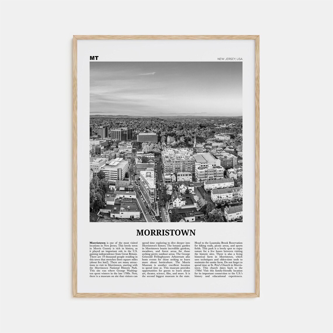 Morristown New Jersey Map, Black-and-White Art Print