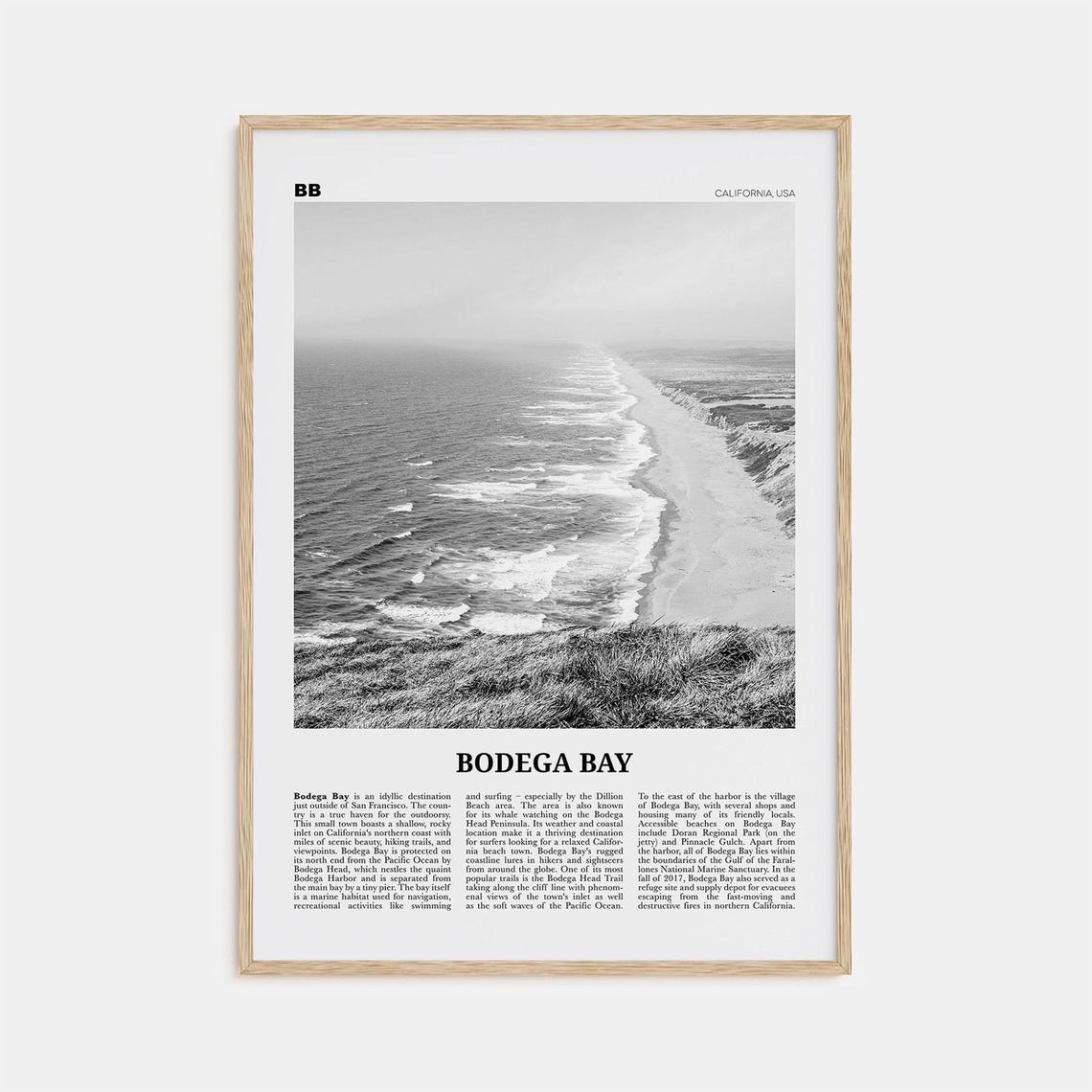 Bodega Bay Black and White Travel Poster, California