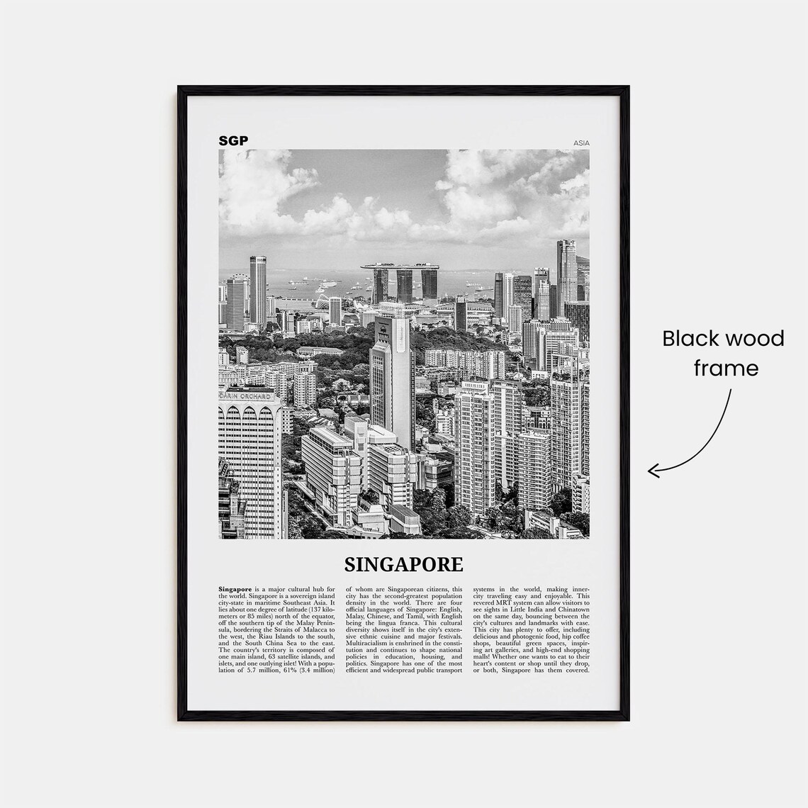 Singapore Black and White Travel Poster, Asia - Image 3