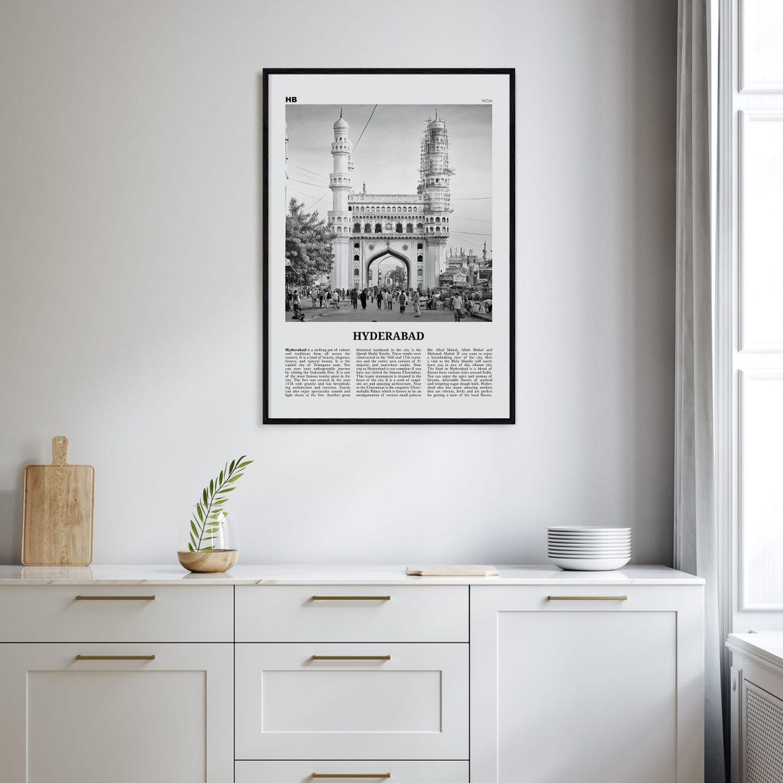 Hyderabad Black and White Map Travel Poster, India - Image 2