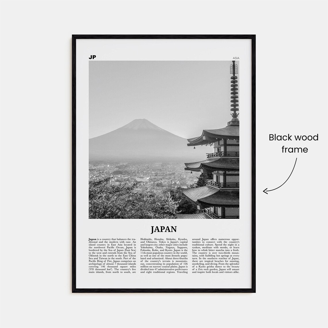 Japan Black and White Travel Poster, Tokyo Asia - Image 3