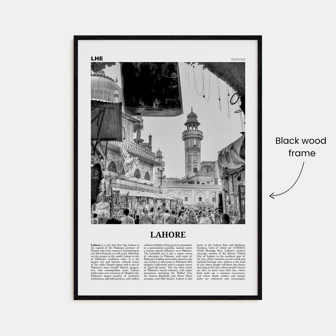 Lahore Black And White Travel Poster, City View - Image 3