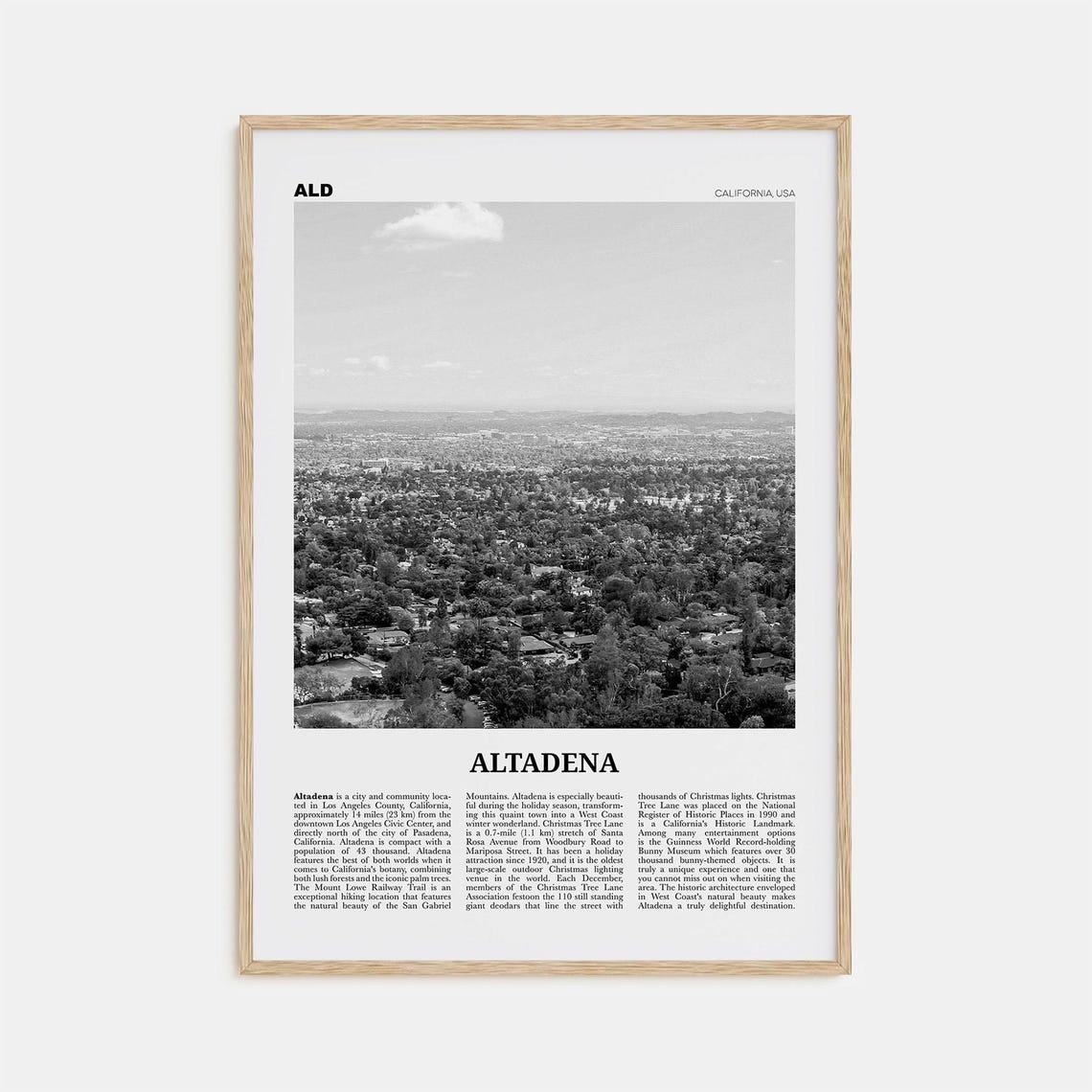Altadena Black And White Travel Poster Art Print