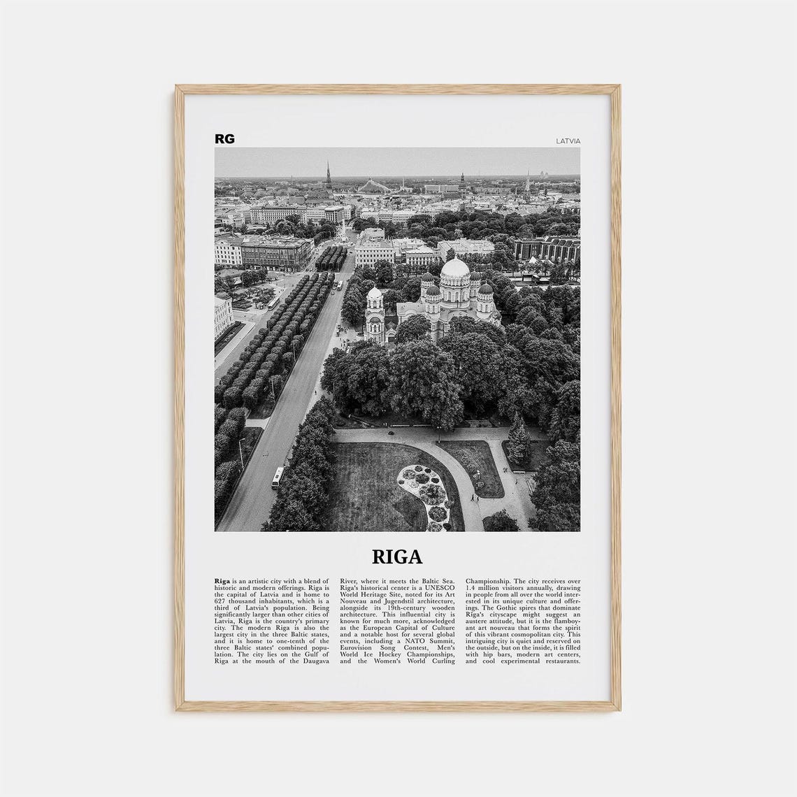 Riga Black And White Travel Poster, Europe