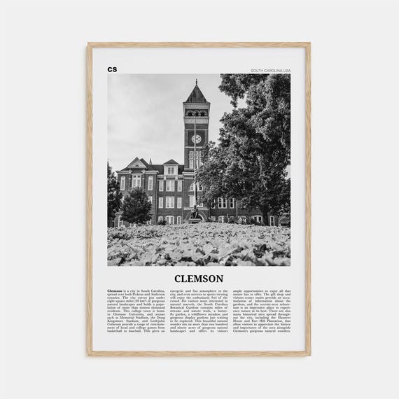 Clemson Black and White No. 1 South Carolina Map Poster
