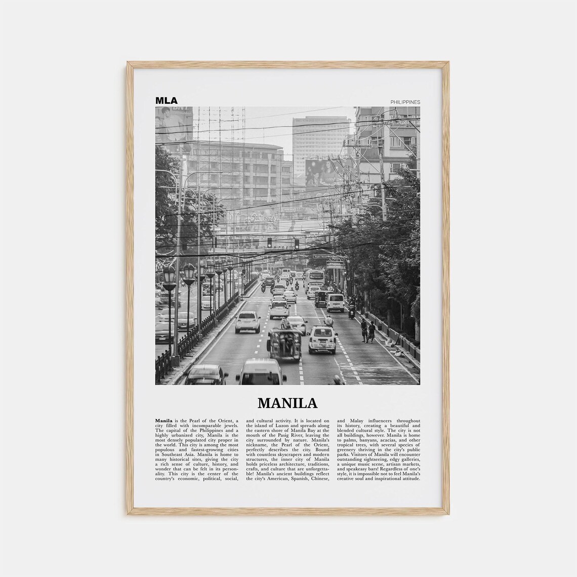 Manila Black and White Travel Poster, Philippines