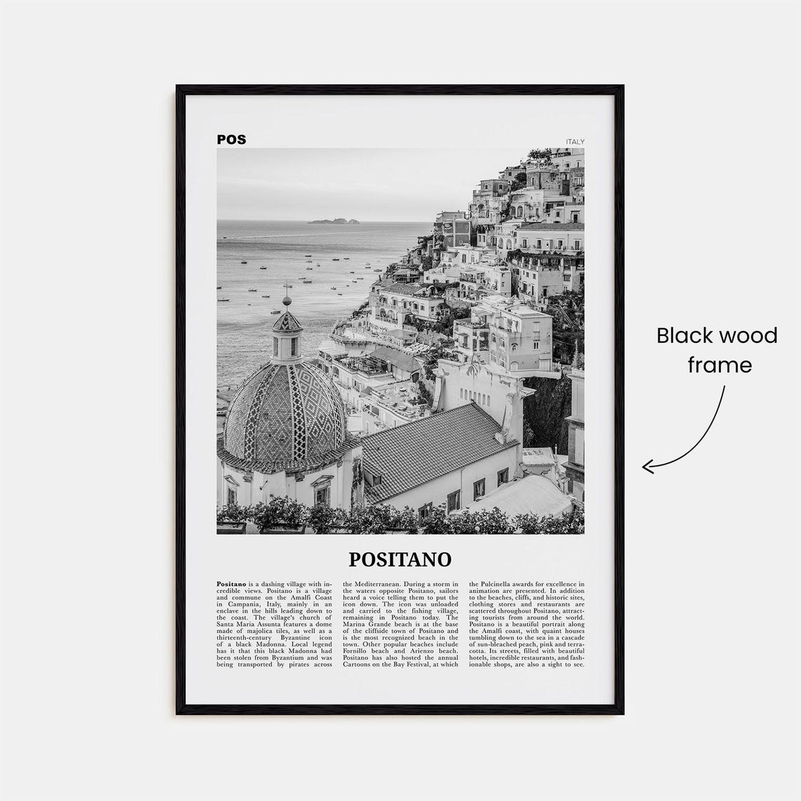 Positano Black and White Travel Poster, Italy - Image 3