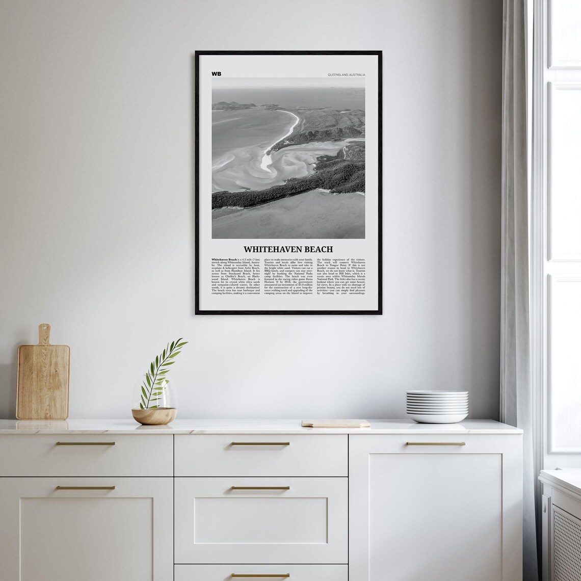 Whitehaven Beach, Black and White Travel Poster - Image 2