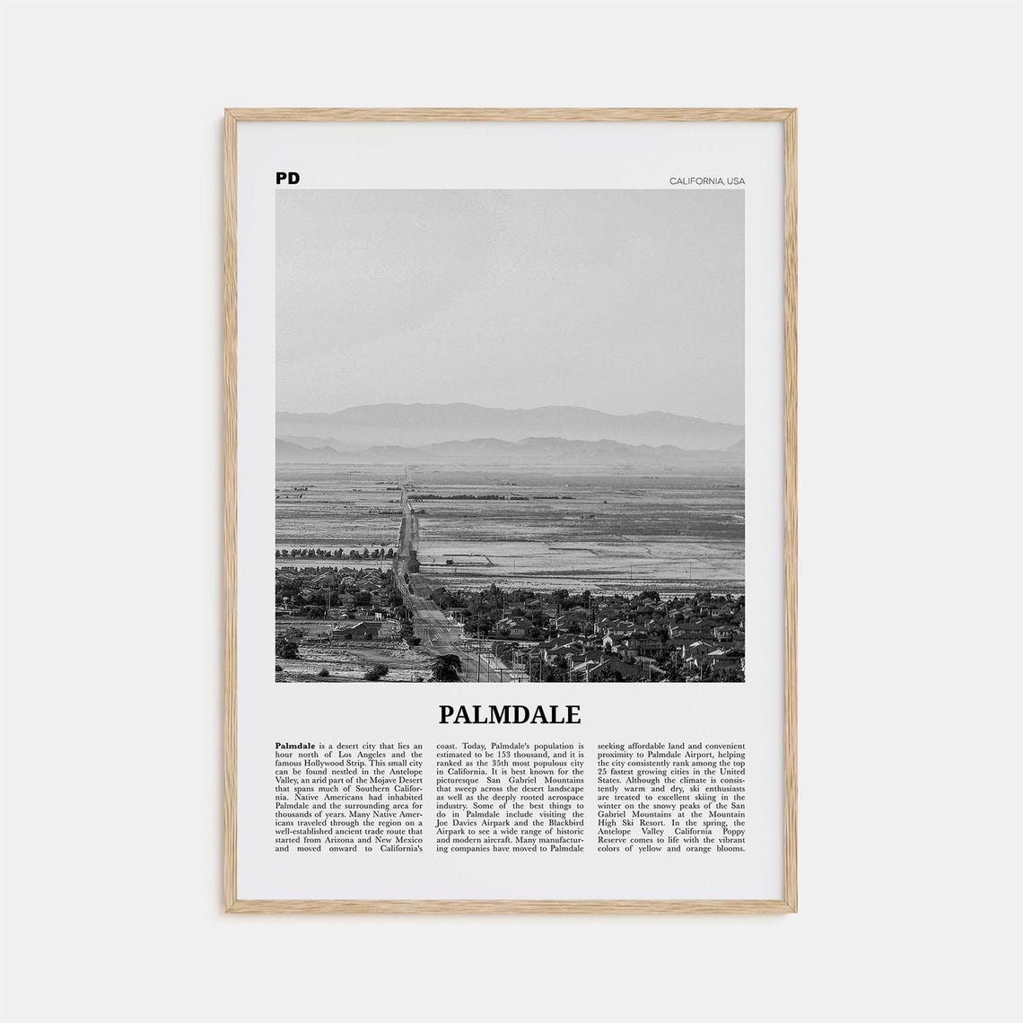 Palmdale Black and White Travel Poster, California