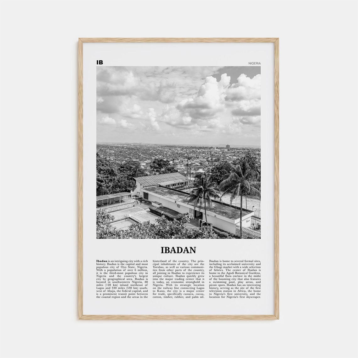Ibadan Black and White Travel Poster, Oyo Nigeria