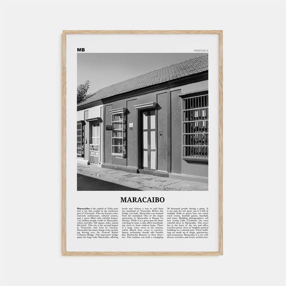 Maracaibo Black and White Map Art Print, Venezuela