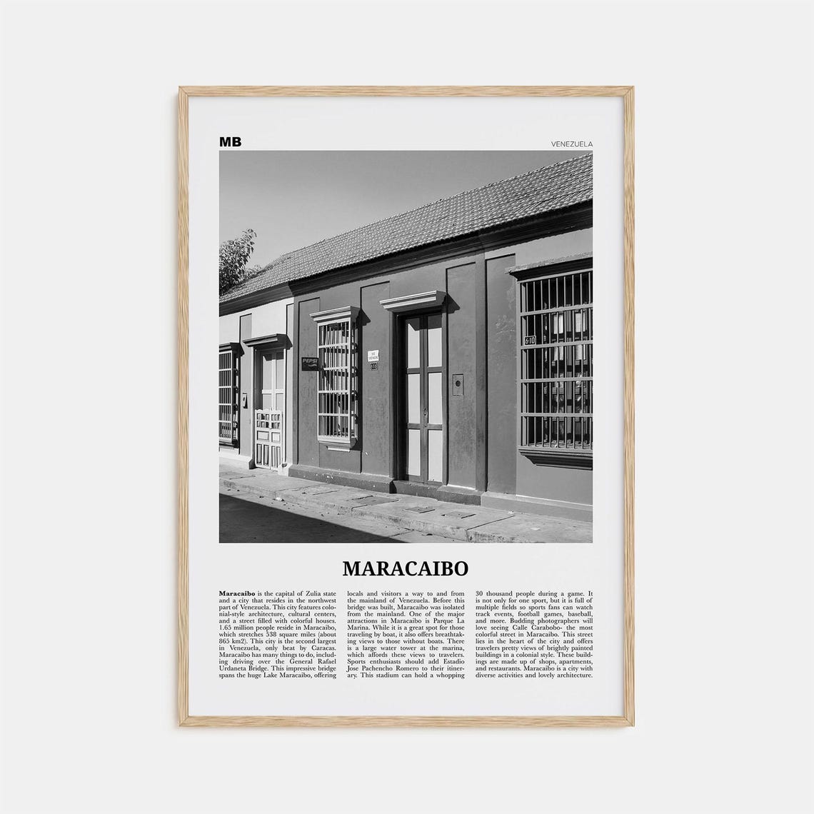 Maracaibo Black and White Map Art Print, Venezuela