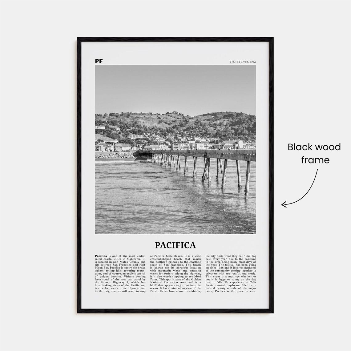 Pacifica Black And White Travel Poster, California - Image 3