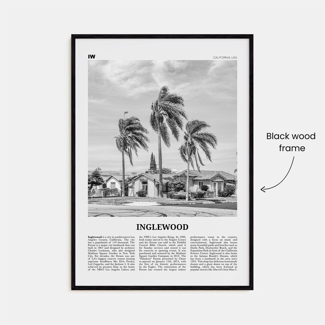 Inglewood Black and White Travel Poster, California - Image 3
