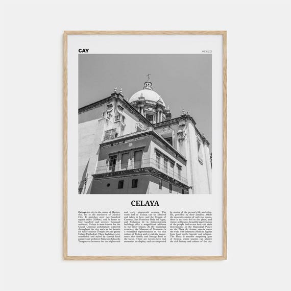 Celaya Mexico Map Art Print, Black and White