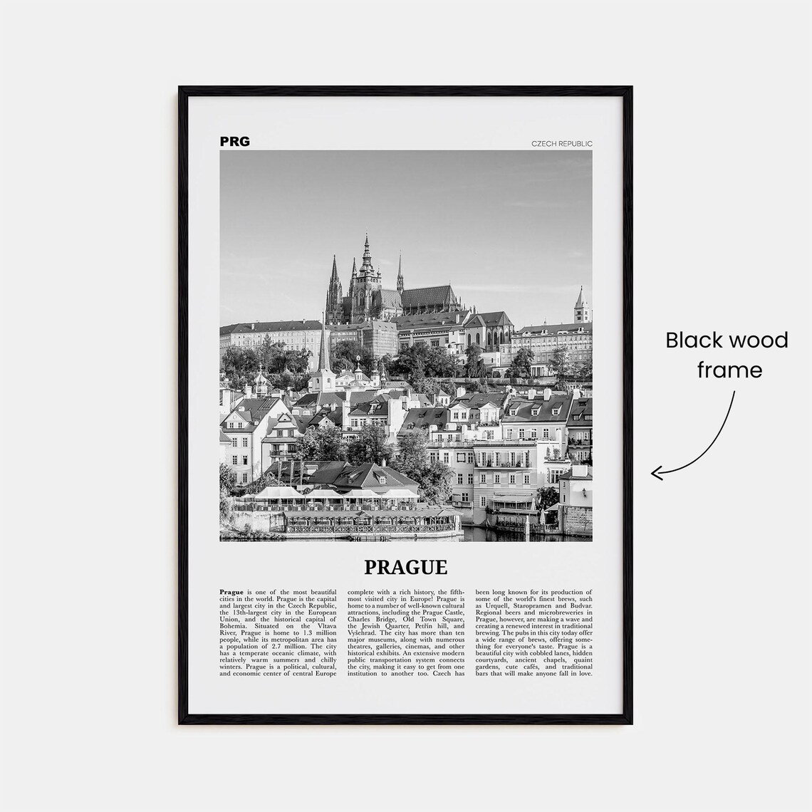 Prague Black and White Travel Poster, Europe - Image 3