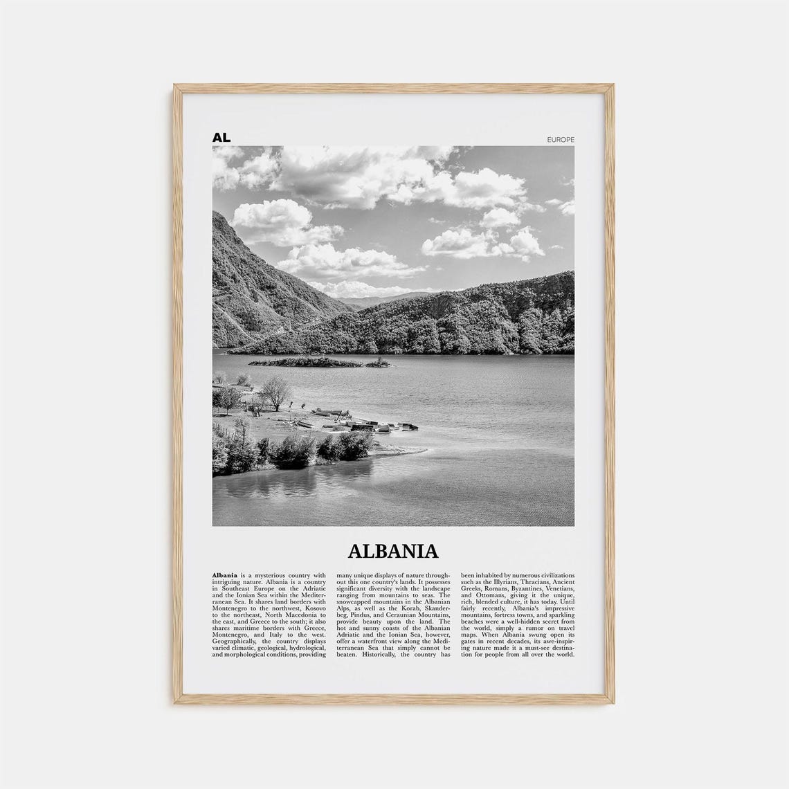 Albania Black And White Country Art Print