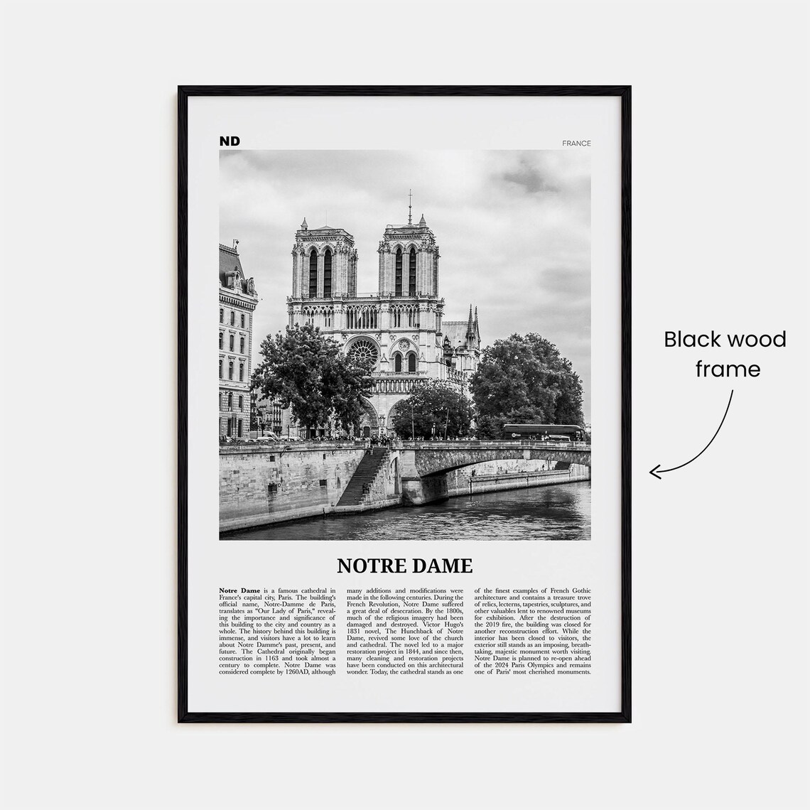 Notre Dame Black and White France Travel Poster - Image 3