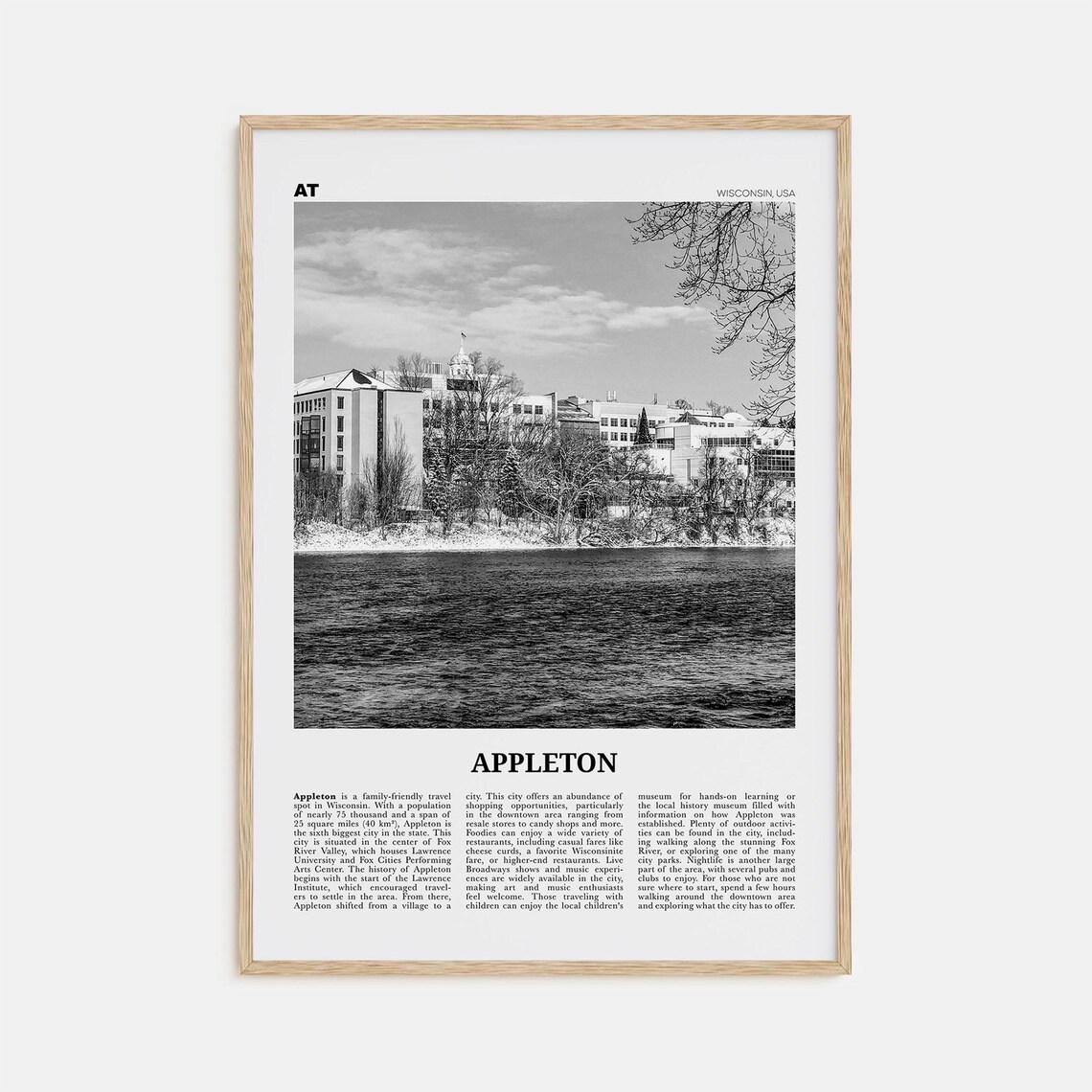 Appleton Black And White Travel Poster, Wisconsin